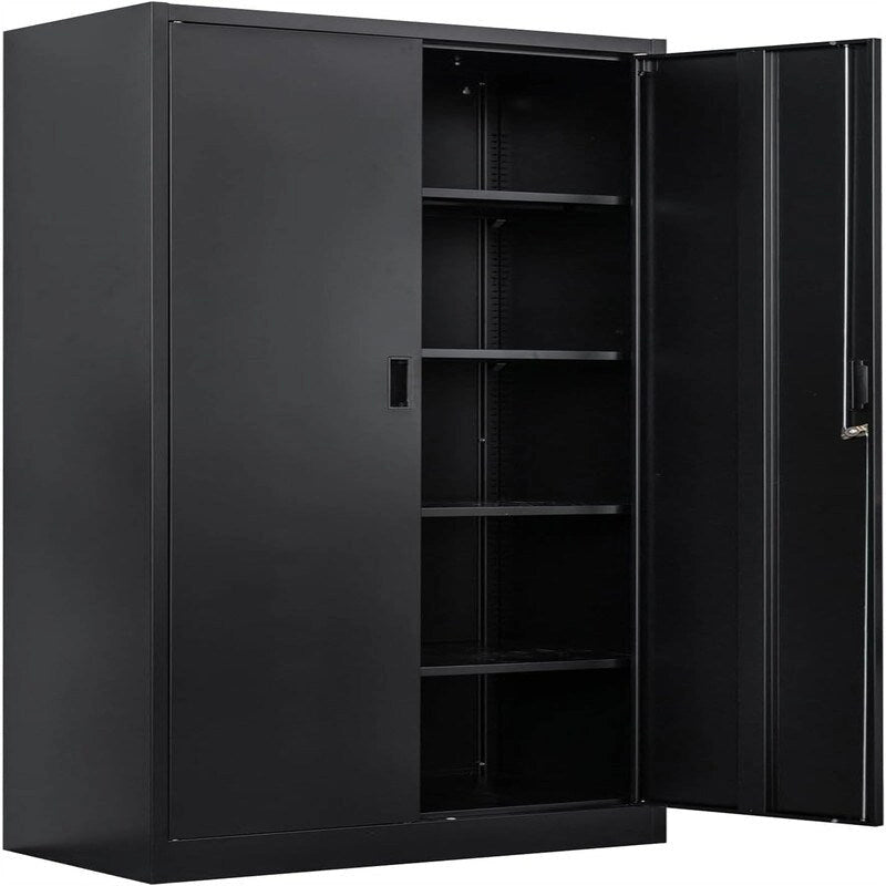 Tall Metal Storage Cabinet with Lock and Adjustable Shelves Black Gray