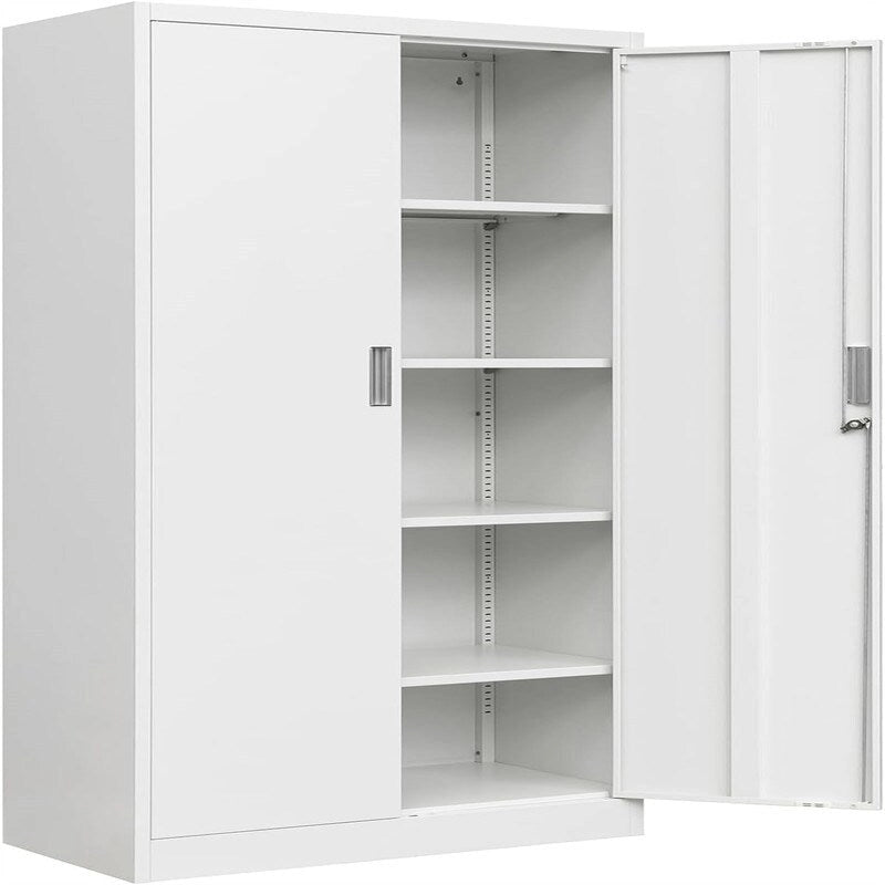 Tall Metal Storage Cabinet with Lock and Adjustable Shelves Black Gray