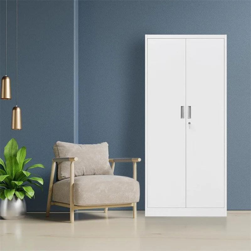 Tall Metal Storage Cabinet with Lock and Adjustable Shelves Black Gray