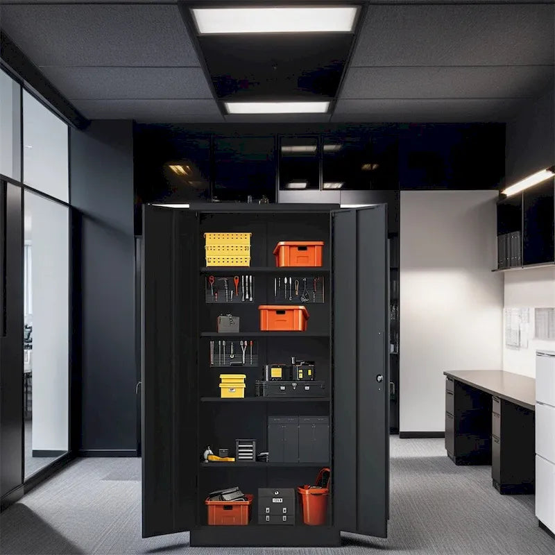 72H Metal Lockable Storage Cabinet with Doors and 4 Shelves