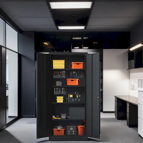 72H Metal Lockable Storage Cabinet with Doors and 4 Shelves
