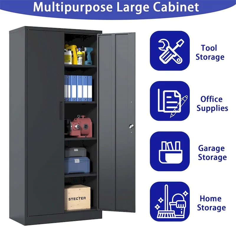 72H Metal Lockable Storage Cabinet with Doors and 4 Shelves