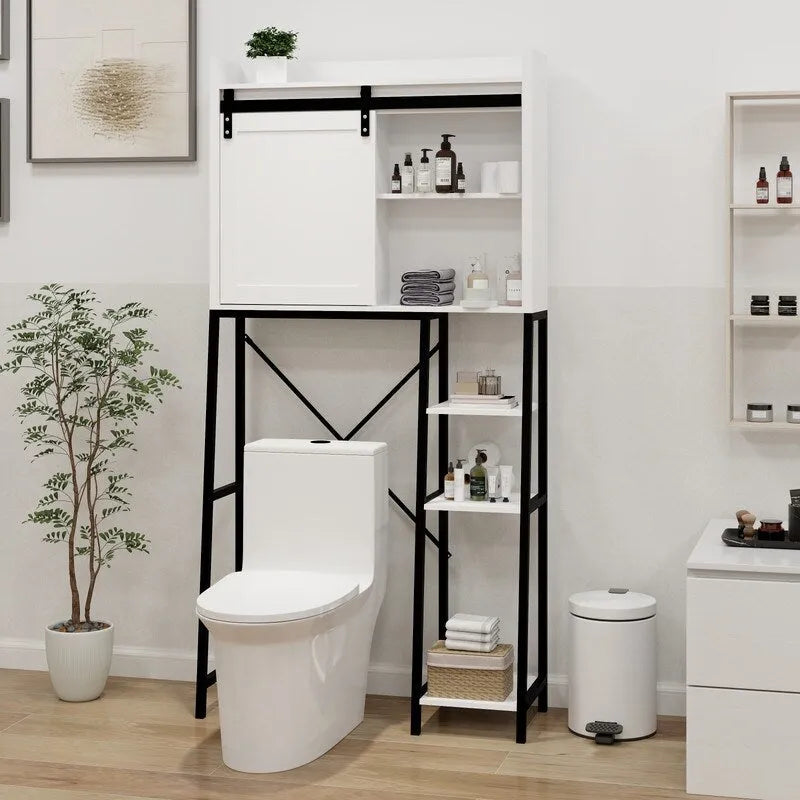Over The Toilet Storage Cabinet, Bathroom Shelves Over Toilet with Sliding Barn Door