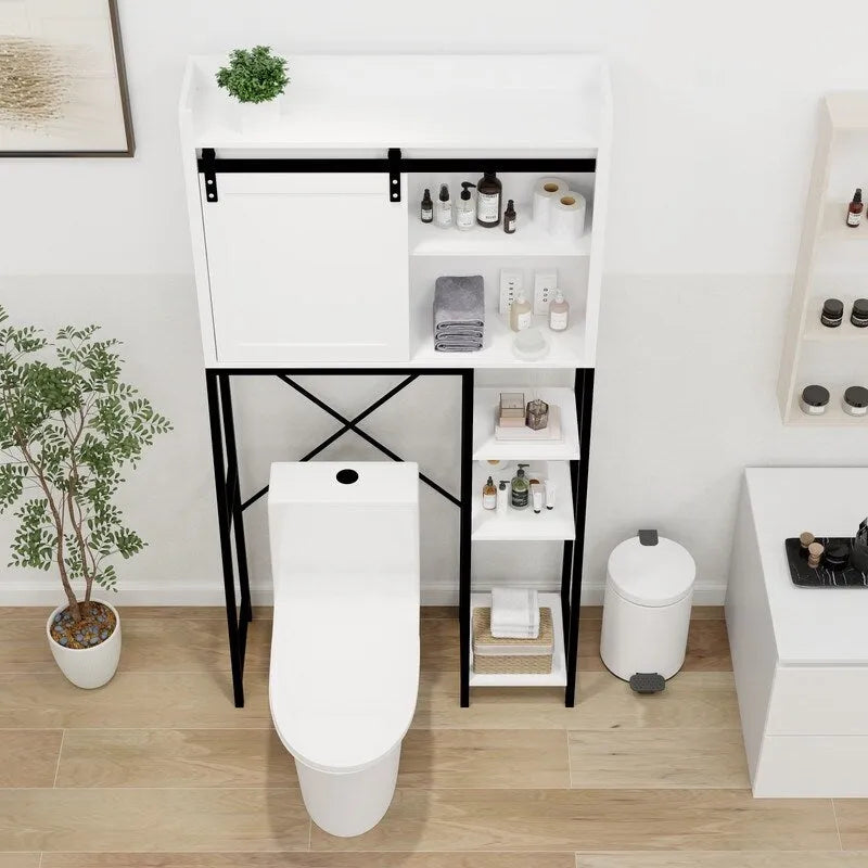 Over The Toilet Storage Cabinet, Bathroom Shelves Over Toilet with Sliding Barn Door
