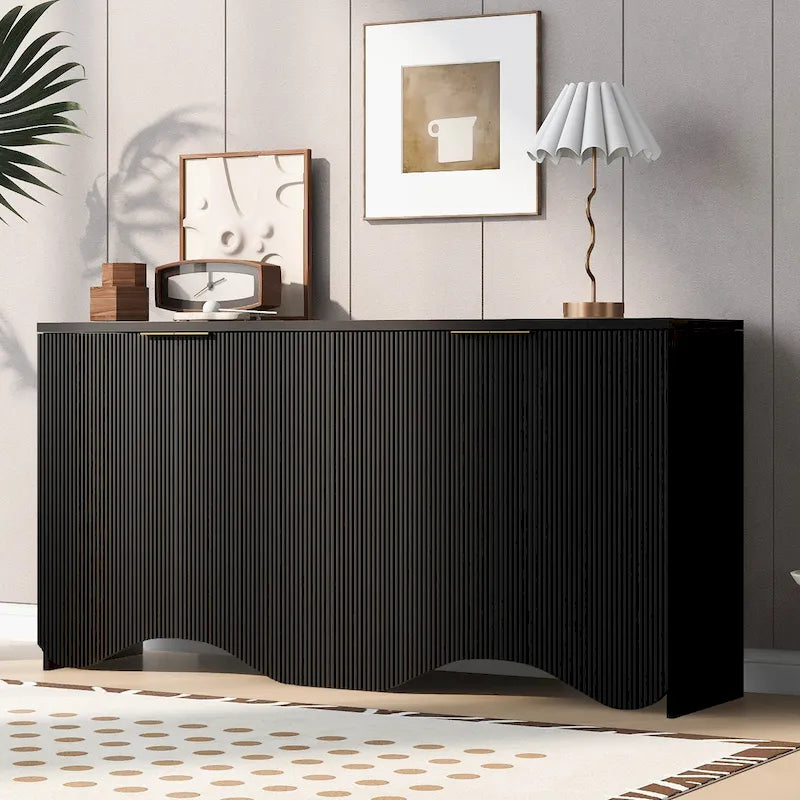 Vertical Stripes and Wavy Design of a Four-Door Cabinet