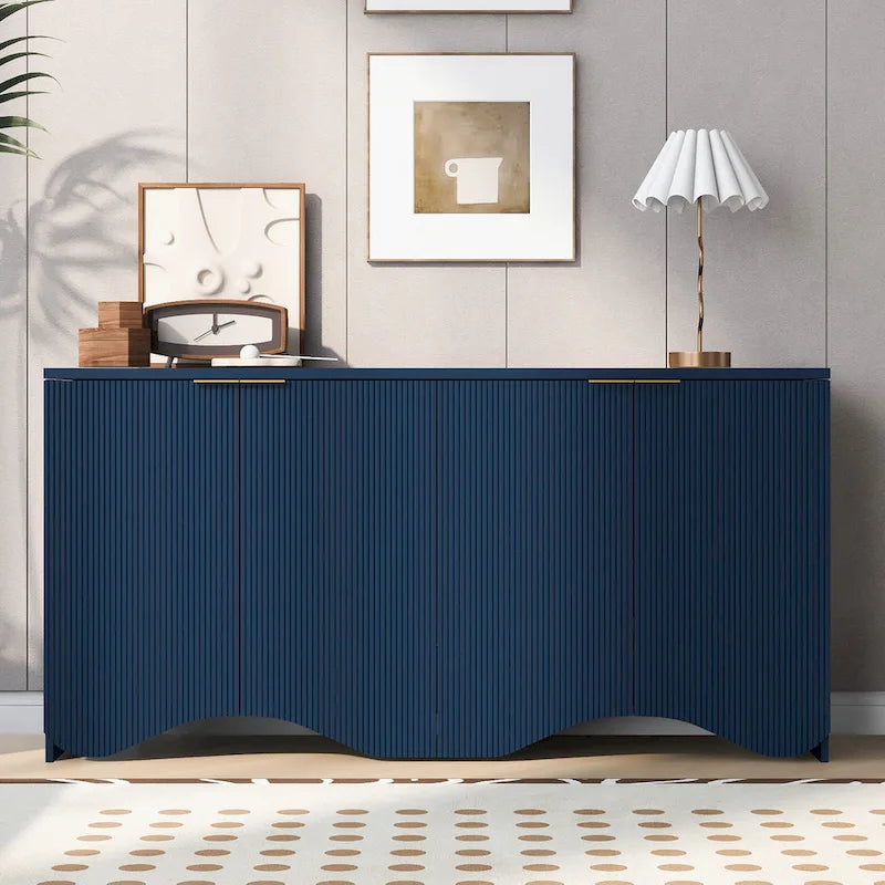 Vertical Stripes and Wavy Design of a Four-Door Cabinet