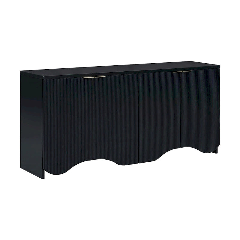Vertical Stripes and Wavy Design of a Four-Door Cabinet