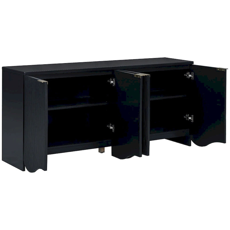 Vertical Stripes and Wavy Design of a Four-Door Cabinet