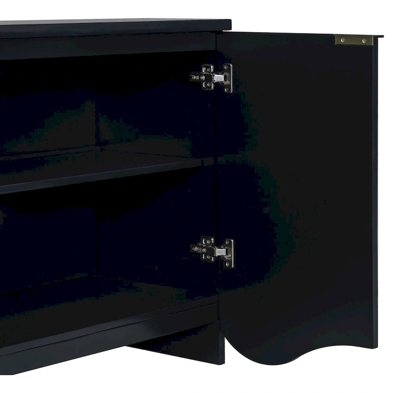Vertical Stripes and Wavy Design of a Four-Door Cabinet