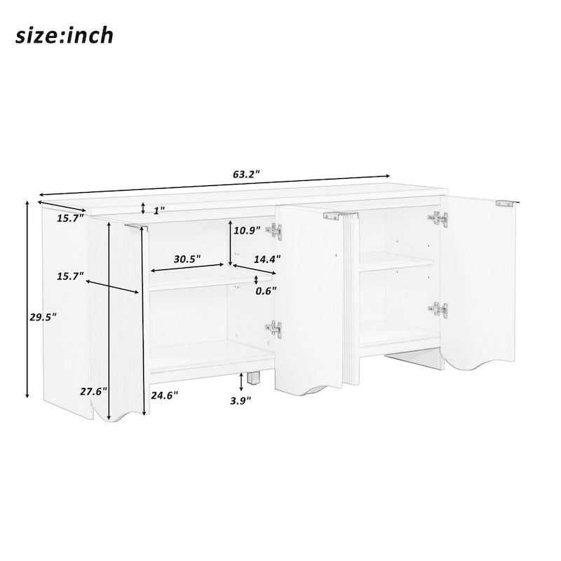 Vertical Stripes and Wavy Design of a Four-Door Cabinet