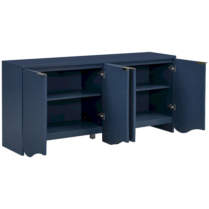 Vertical Stripes and Wavy Design of a Four-Door Cabinet