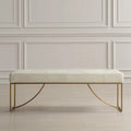 Ivory Diamond Tufted Leather Bench with Brushed Brass Curved Metal Base