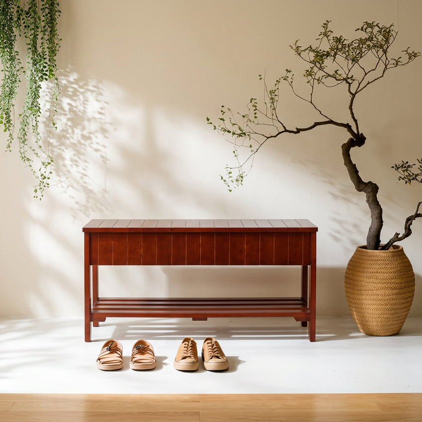 Solid Wood Shoe Rack Ottoman Storage Bench